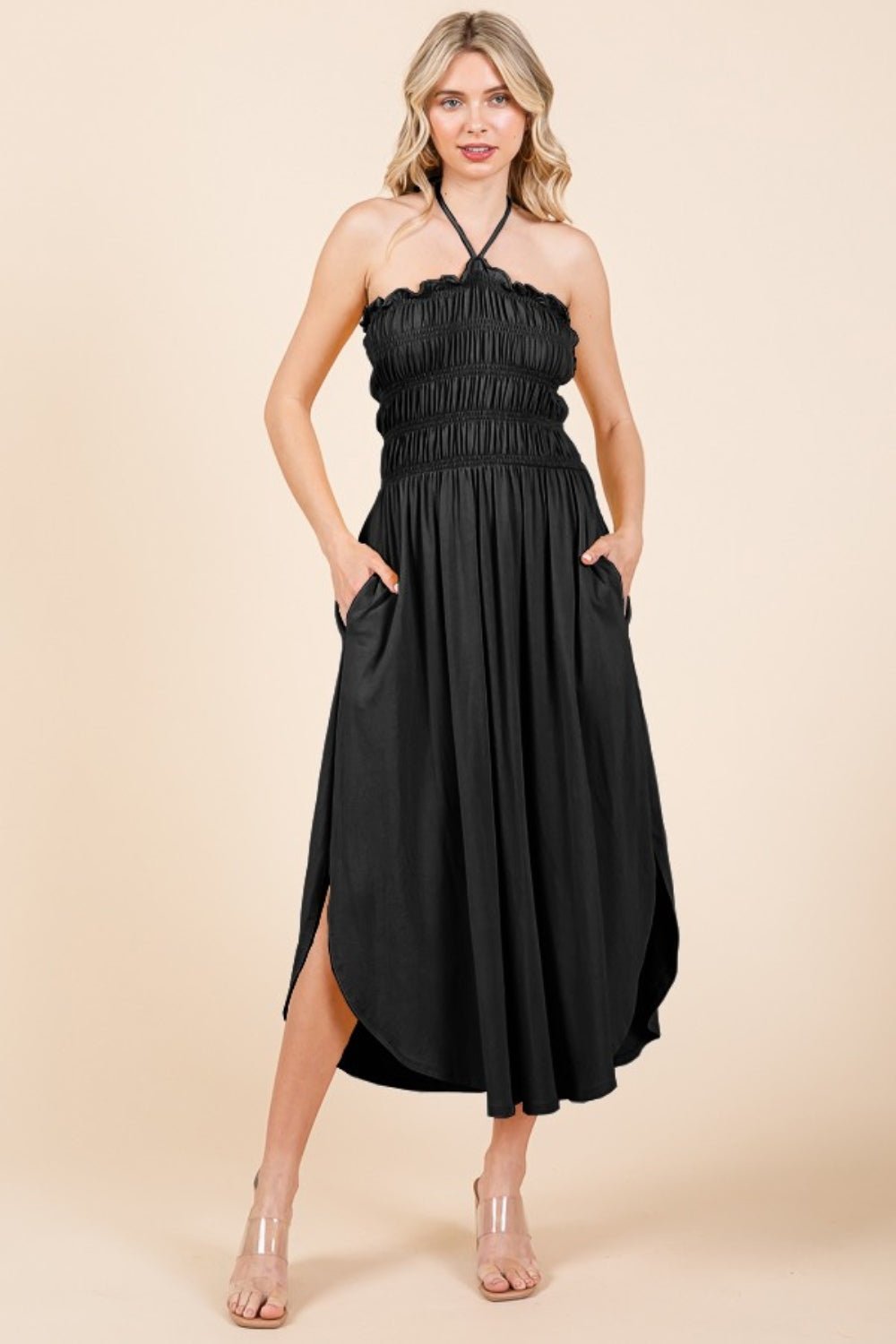 Culture Code Tie Back Shirring Dress with Pockets - Loulou Boutique