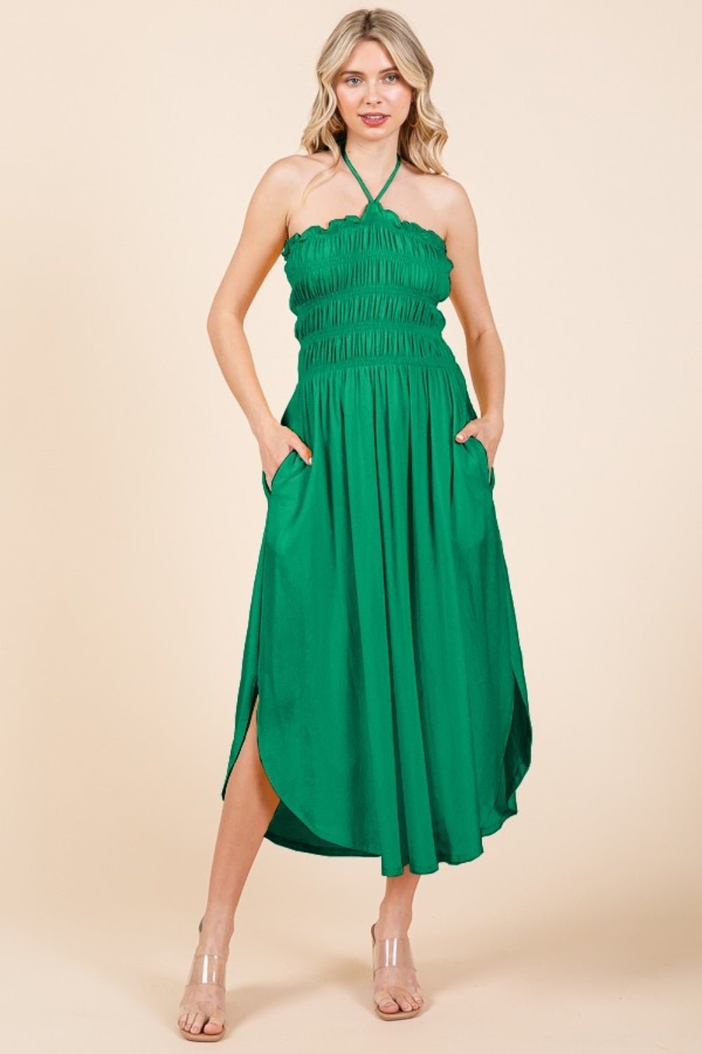 Culture Code Tie Back Shirring Dress with Pockets - Loulou Boutique