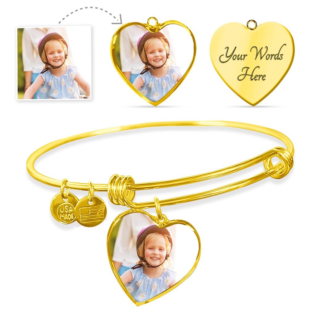 Custom Heart Charm Bangle – Personalize with Your Message! - Loulou Boutique