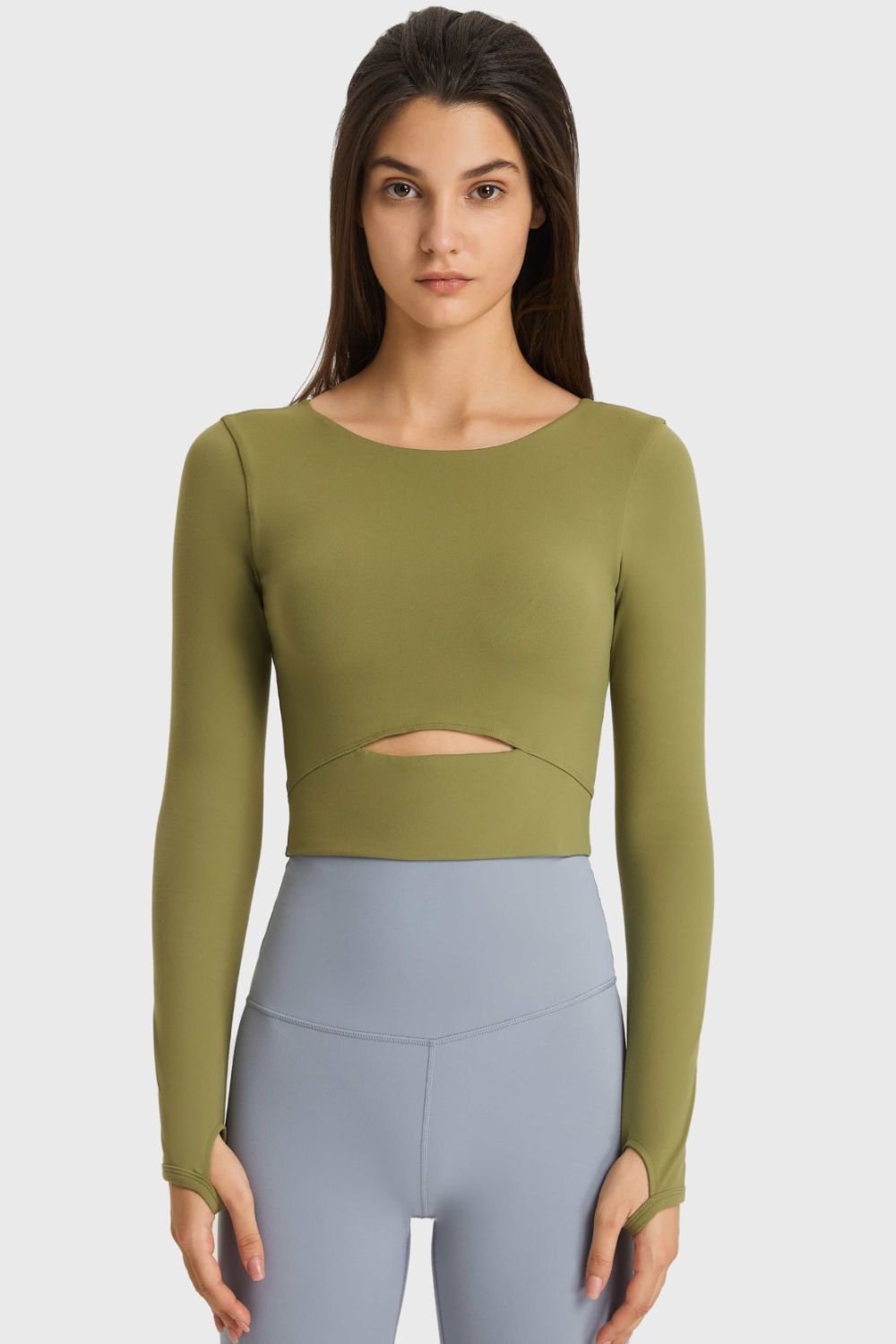 Cutout Long Sleeve Cropped Sports Top - Loulou Boutique