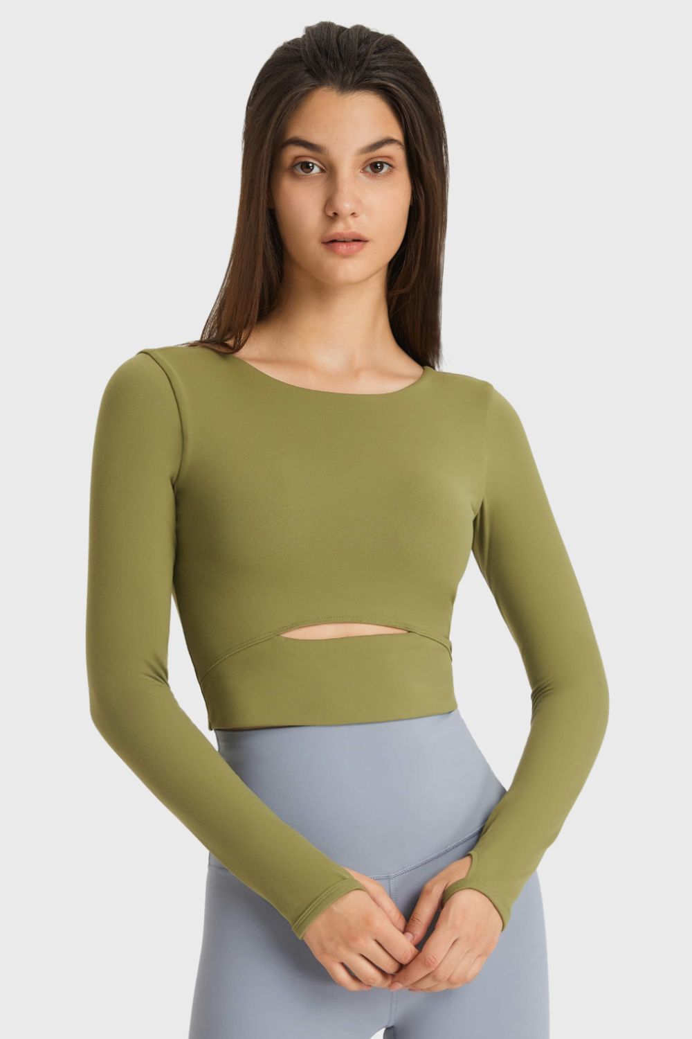 Cutout Long Sleeve Cropped Sports Top - Loulou Boutique