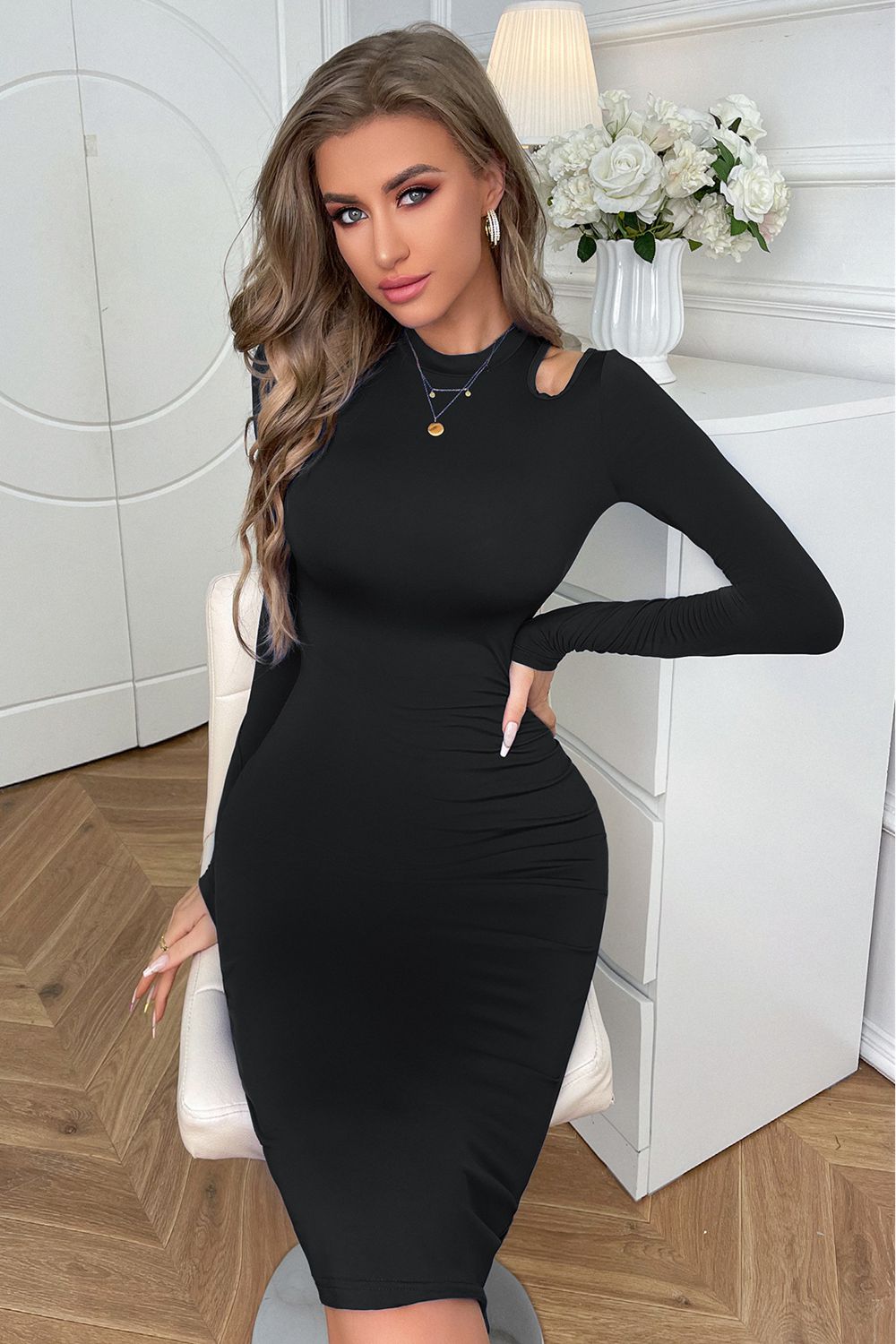 Cutout Long Sleeve Pencil Dress - Loulou Boutique