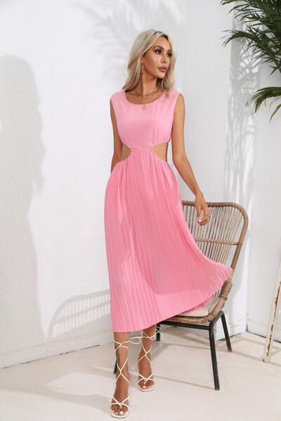 Cutout Ruched Round Neck Tank Dress - Loulou Boutique