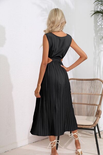 Cutout Ruched Round Neck Tank Dress - Loulou Boutique