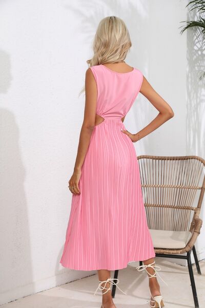Cutout Ruched Round Neck Tank Dress - Loulou Boutique