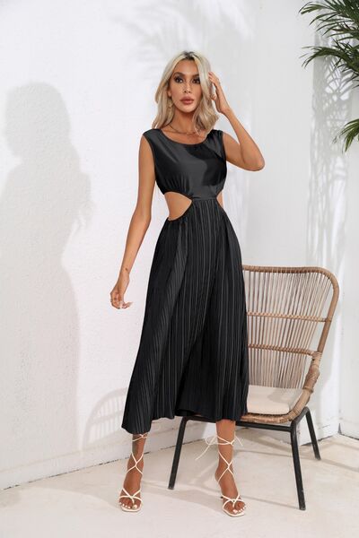 Cutout Ruched Round Neck Tank Dress - Loulou Boutique