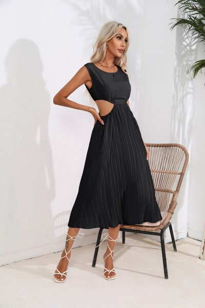 Cutout Ruched Round Neck Tank Dress - Loulou Boutique
