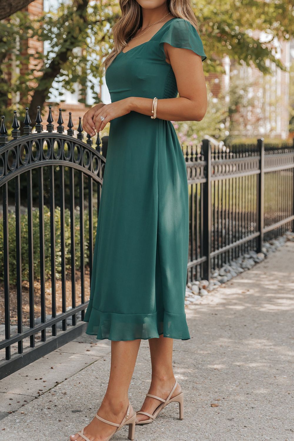 Cutout Ruffle Hem Cap Sleeve Dress - Loulou Boutique