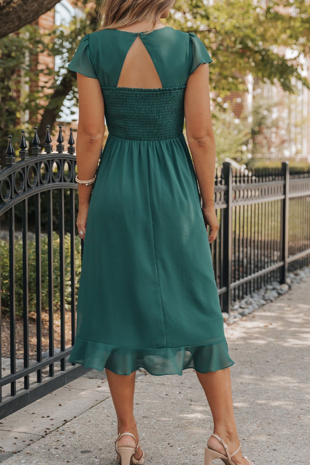 Cutout Ruffle Hem Cap Sleeve Dress - Loulou Boutique