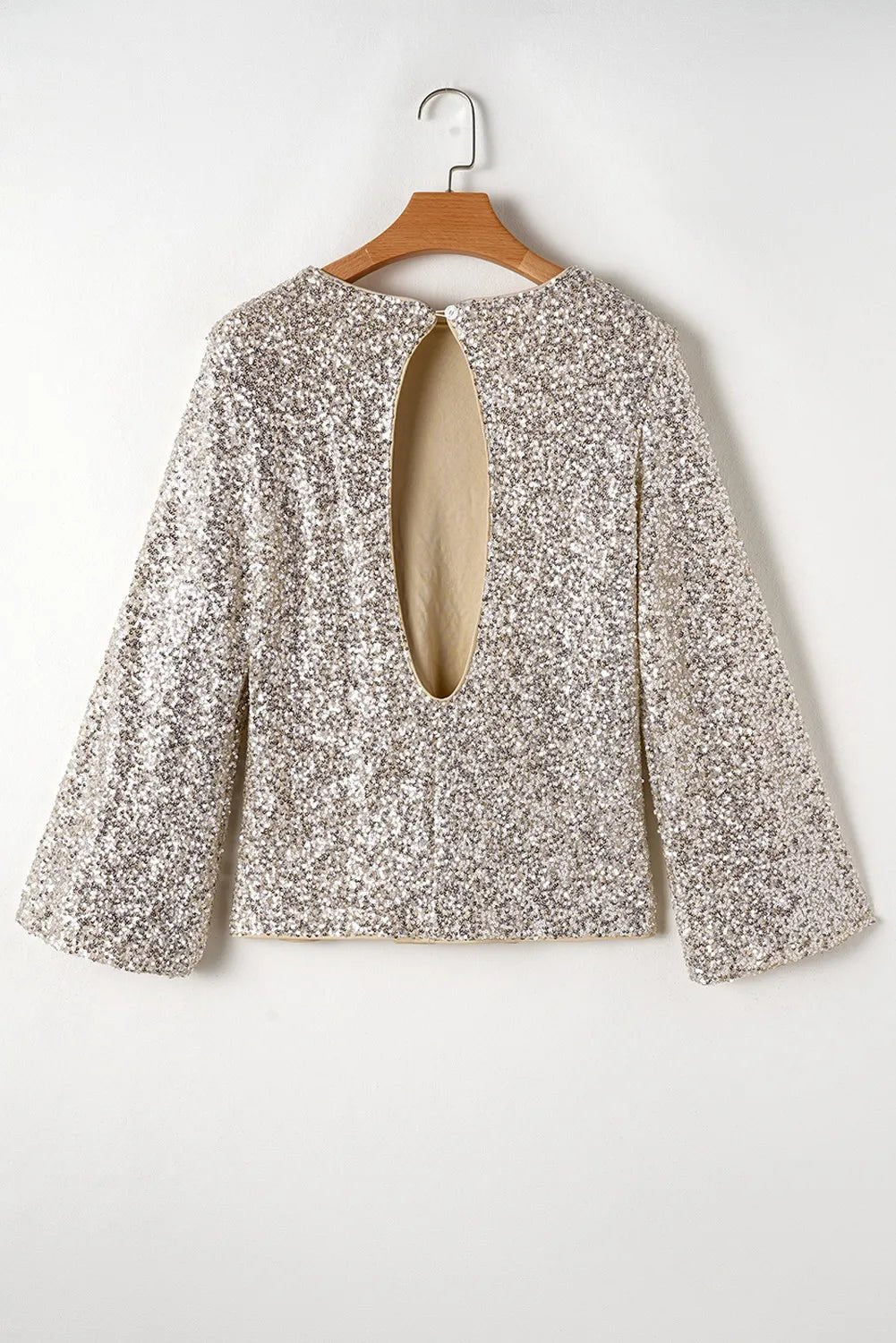 Cutout Sequin Round Neck Long Sleeve Blouse - Loulou Boutique