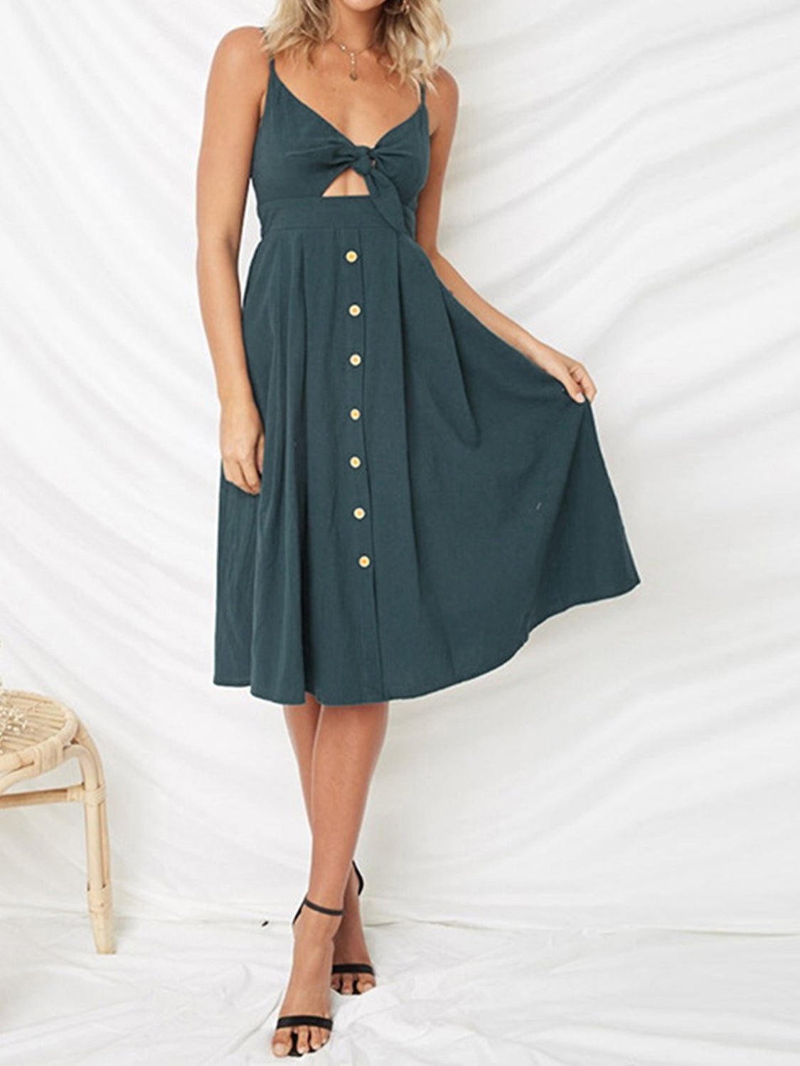 Cutout Smocked Sweetheart Neck Cami Dress - Loulou Boutique
