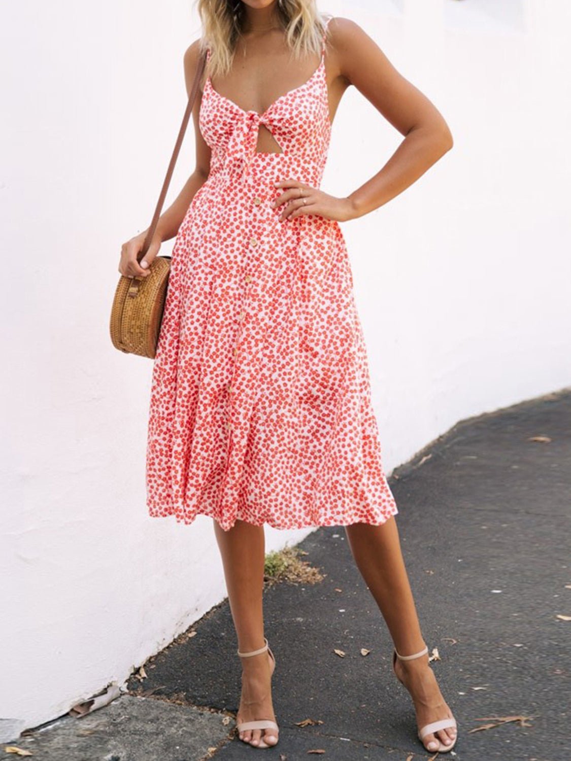 Cutout Smocked Sweetheart Neck Cami Dress - Loulou Boutique