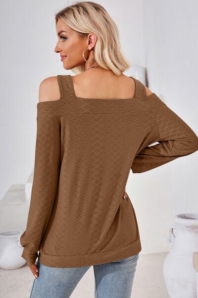 Cutout Square Neck Cold Shoulder T - Shirt - Loulou Boutique