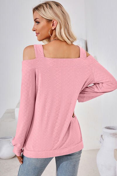 Cutout Square Neck Cold Shoulder T - Shirt - Loulou Boutique