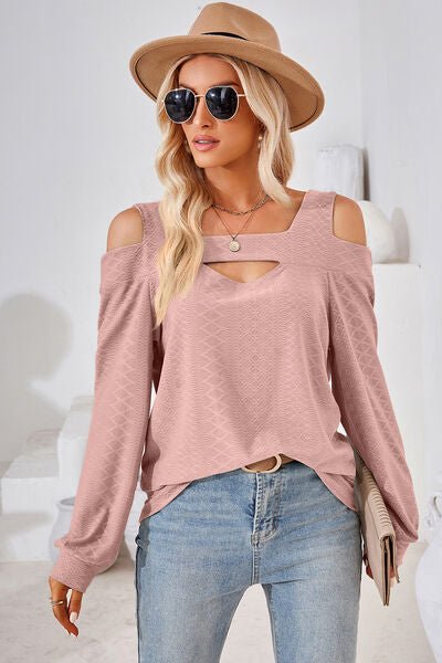 Cutout Square Neck Cold Shoulder T - Shirt - Loulou Boutique