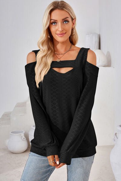 Cutout Square Neck Cold Shoulder T - Shirt - Loulou Boutique