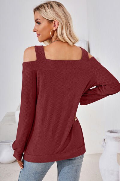 Cutout Square Neck Cold Shoulder T - Shirt - Loulou Boutique