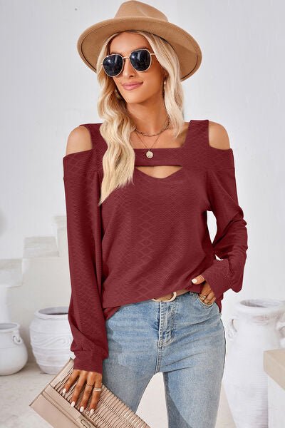 Cutout Square Neck Cold Shoulder T - Shirt - Loulou Boutique