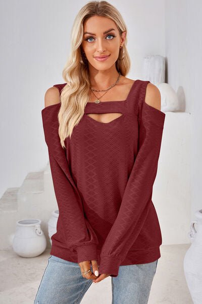 Cutout Square Neck Cold Shoulder T - Shirt - Loulou Boutique