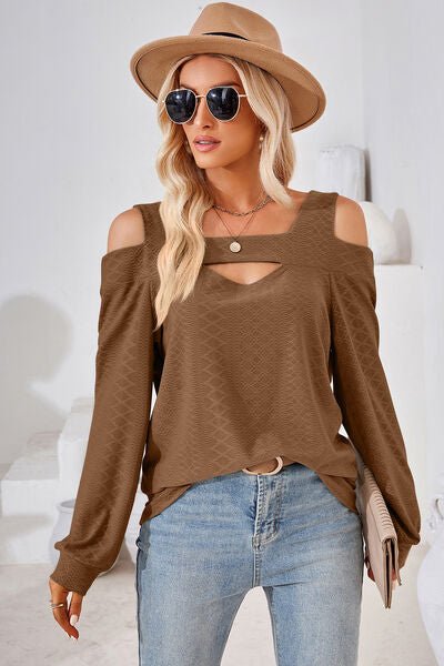 Cutout Square Neck Cold Shoulder T - Shirt - Loulou Boutique