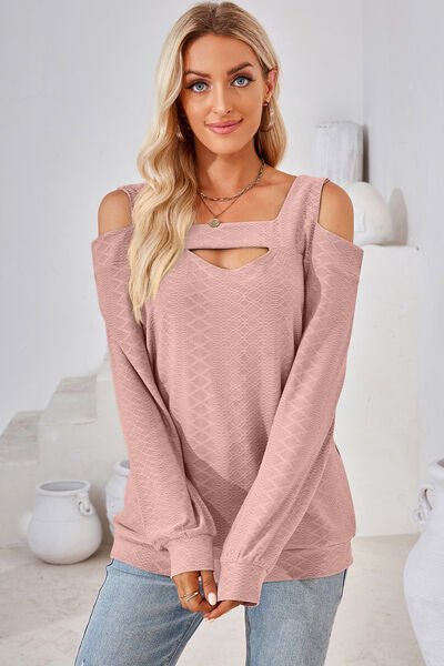 Cutout Square Neck Cold Shoulder T - Shirt - Loulou Boutique