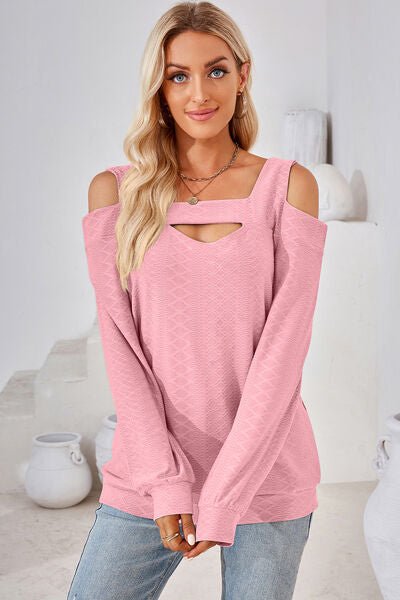 Cutout Square Neck Cold Shoulder T - Shirt - Loulou Boutique
