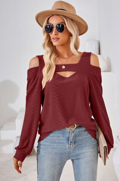 Cutout Square Neck Cold Shoulder T - Shirt - Loulou Boutique