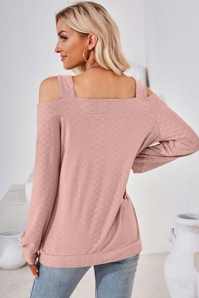 Cutout Square Neck Cold Shoulder T - Shirt - Loulou Boutique
