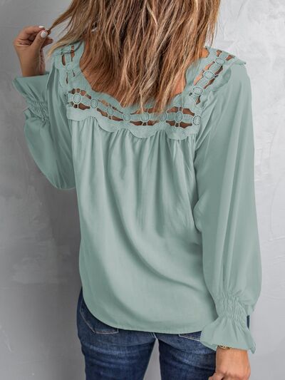 Cutout Square Neck Long Sleeve Blouse - Loulou Boutique