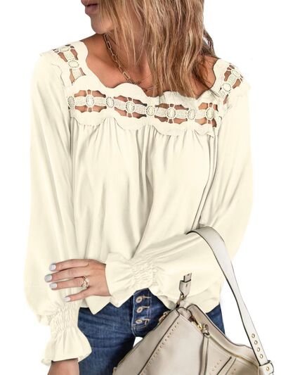 Cutout Square Neck Long Sleeve Blouse - Loulou Boutique