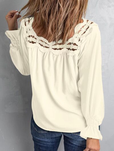 Cutout Square Neck Long Sleeve Blouse - Loulou Boutique