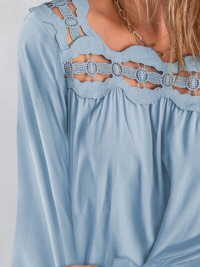 Cutout Square Neck Long Sleeve Blouse - Loulou Boutique
