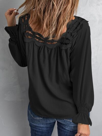 Cutout Square Neck Long Sleeve Blouse - Loulou Boutique