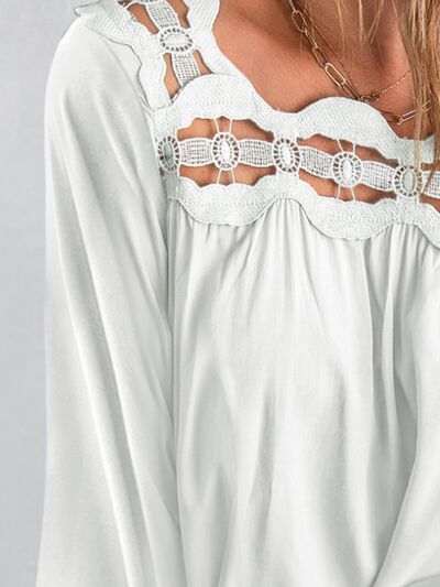 Cutout Square Neck Long Sleeve Blouse - Loulou Boutique