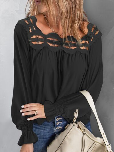 Cutout Square Neck Long Sleeve Blouse - Loulou Boutique