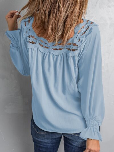 Cutout Square Neck Long Sleeve Blouse - Loulou Boutique