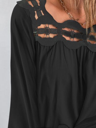 Cutout Square Neck Long Sleeve Blouse - Loulou Boutique