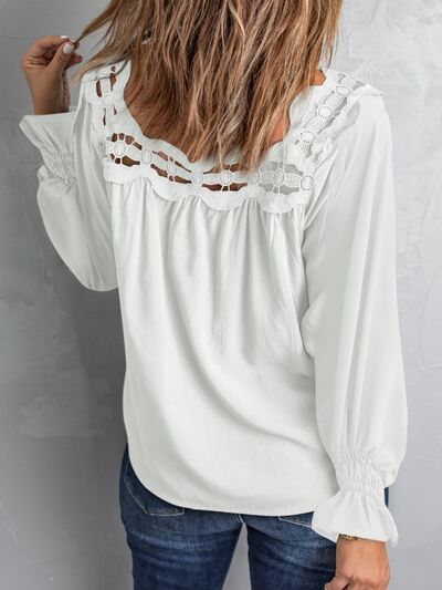 Cutout Square Neck Long Sleeve Blouse - Loulou Boutique