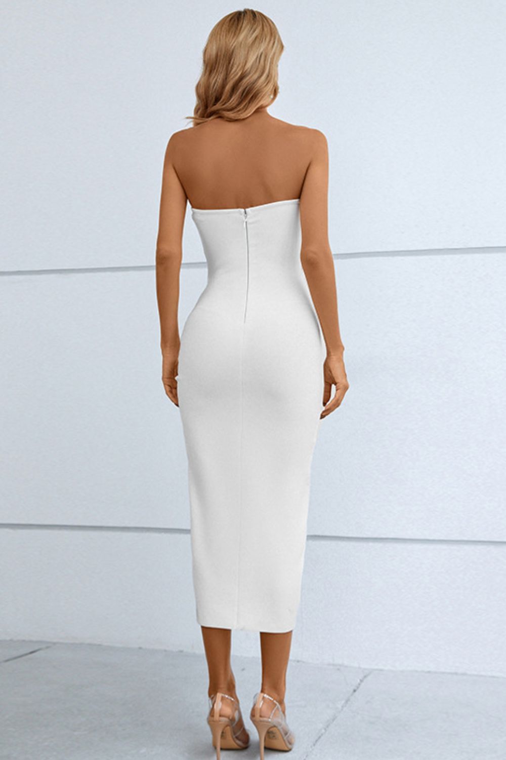Cutout Strapless Drawstring Detail Split Bandage Dress - Loulou Boutique