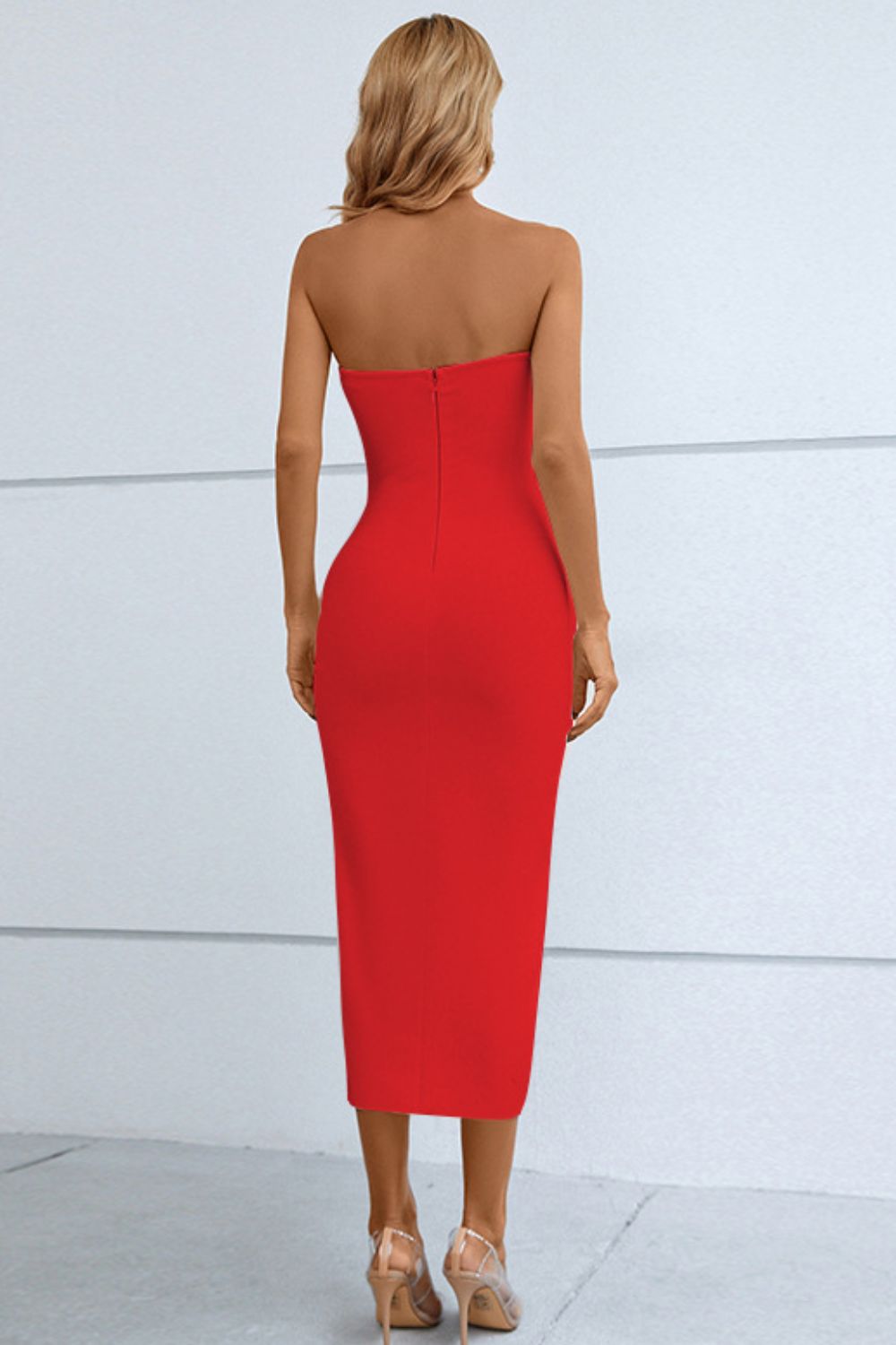 Cutout Strapless Drawstring Detail Split Bandage Dress - Loulou Boutique