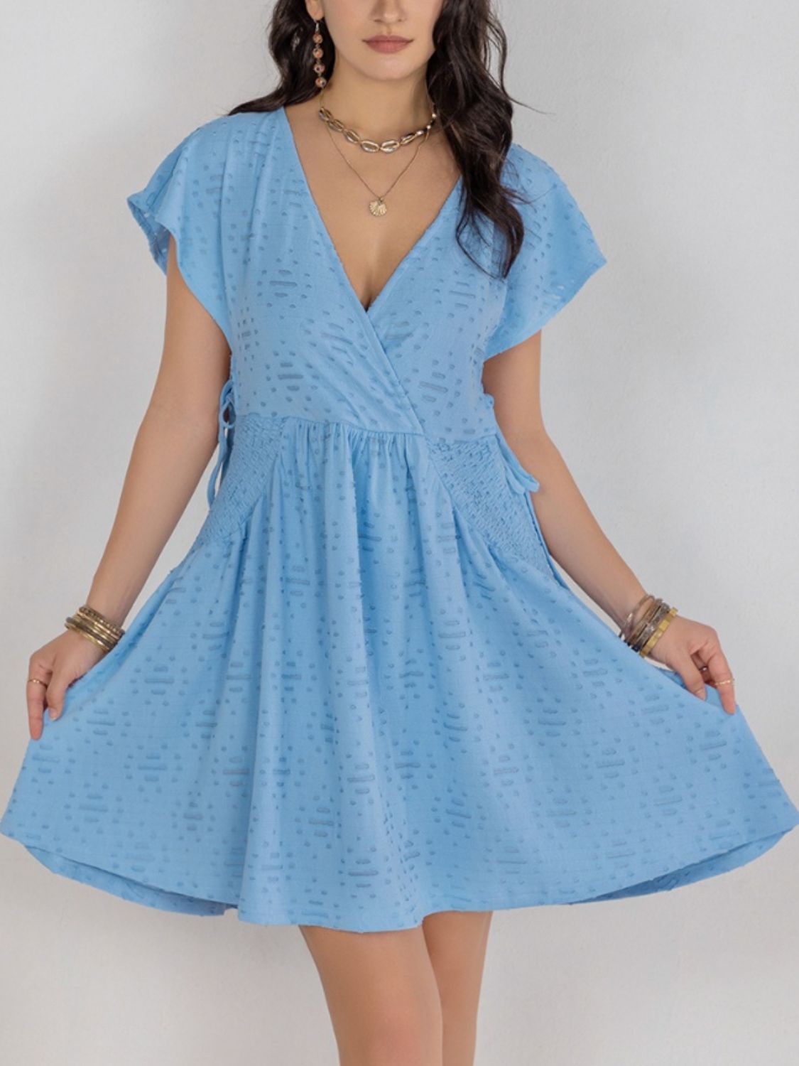 Cutout Surplice Short Sleeve Dress - Loulou Boutique