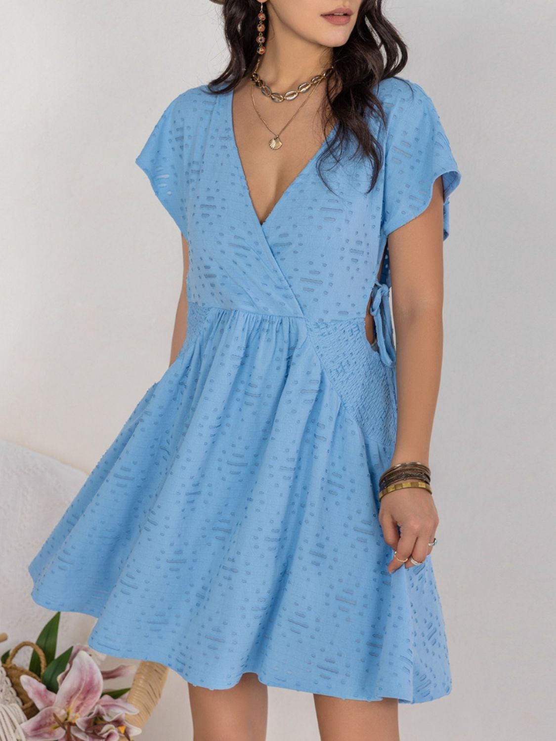 Cutout Surplice Short Sleeve Dress - Loulou Boutique