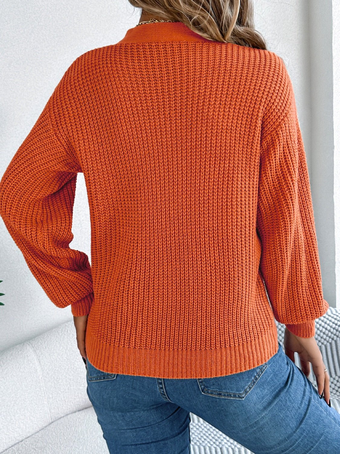 Cutout V - Neck Long Sleeve Sweater - Loulou Boutique