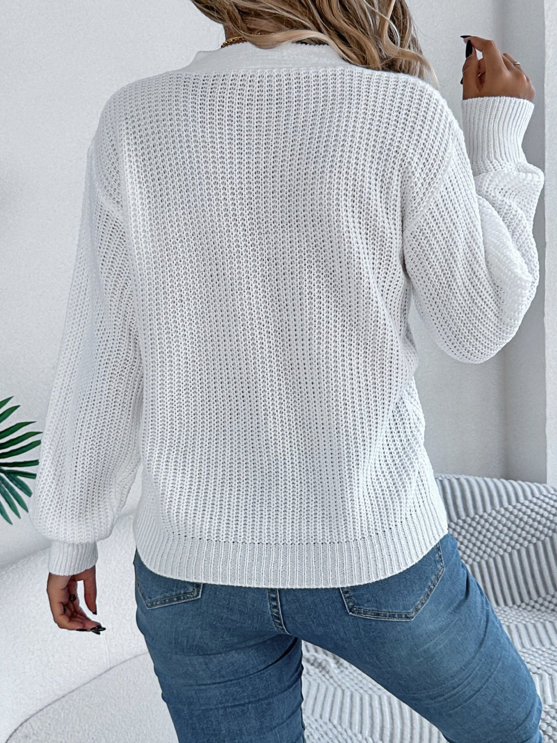 Cutout V - Neck Long Sleeve Sweater - Loulou Boutique