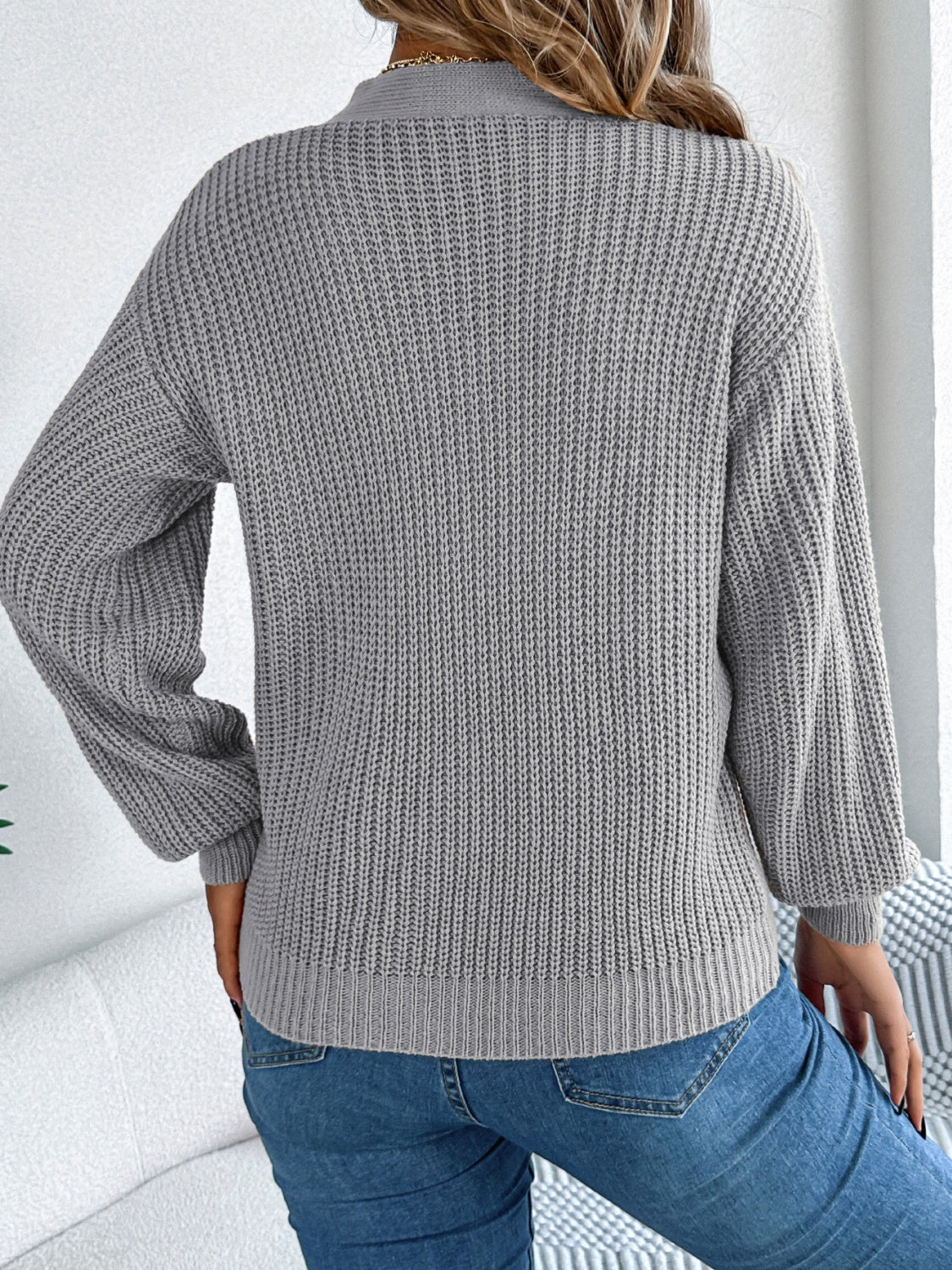 Cutout V - Neck Long Sleeve Sweater - Loulou Boutique