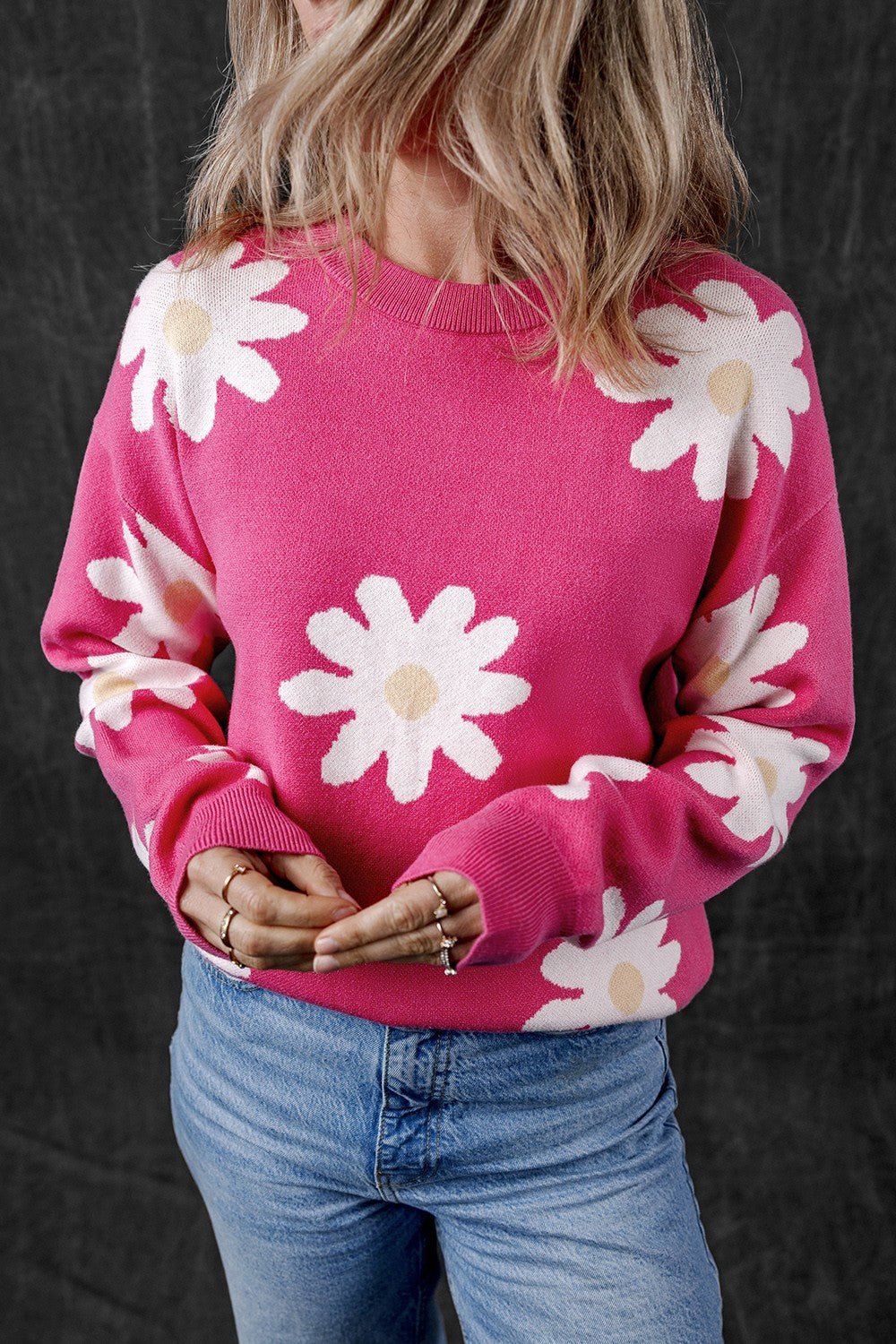 Daisy Round Neck Dropped Shoulder Sweater - Loulou Boutique