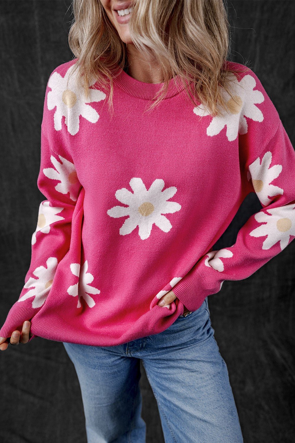 Daisy Round Neck Dropped Shoulder Sweater - Loulou Boutique