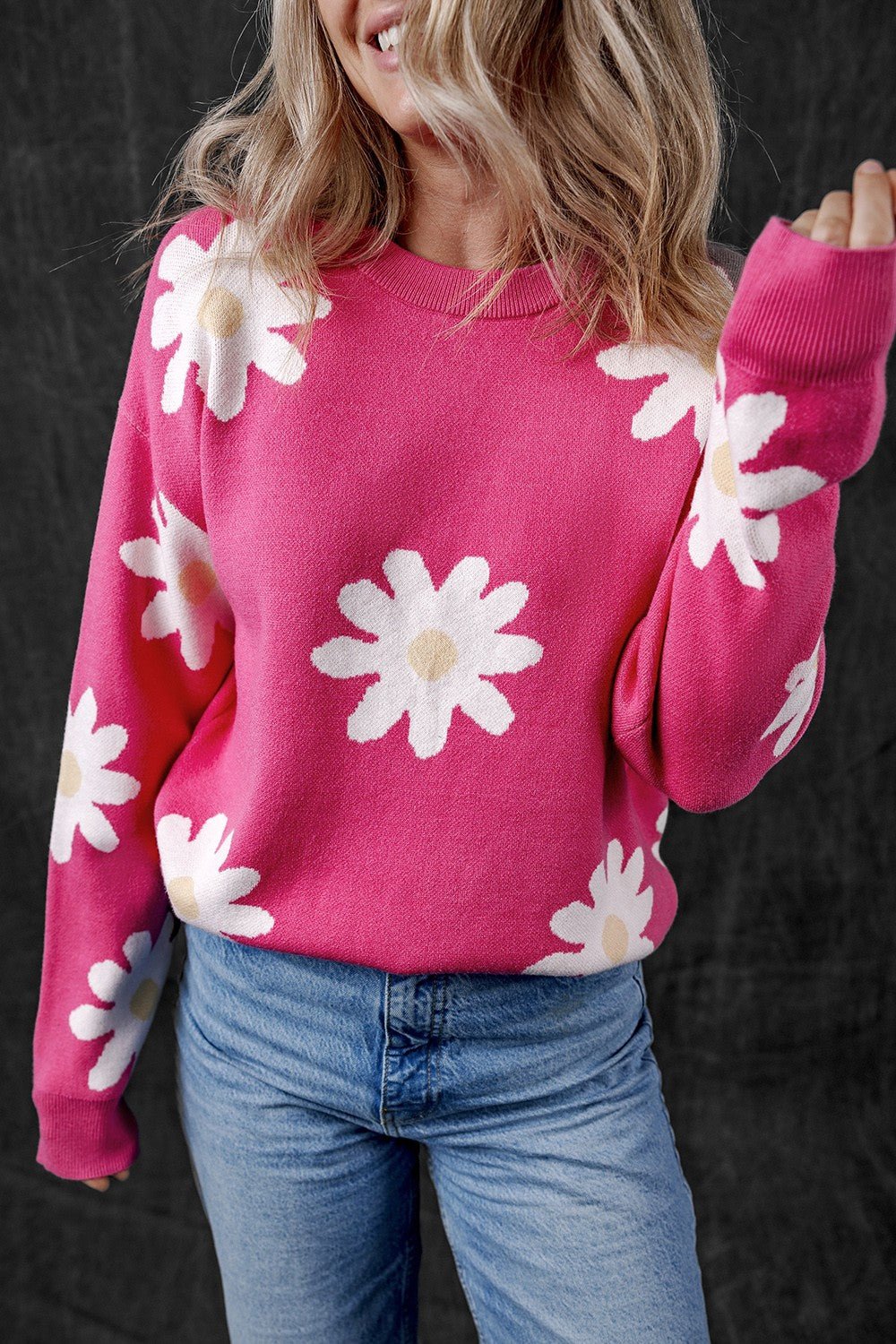 Daisy Round Neck Dropped Shoulder Sweater - Loulou Boutique