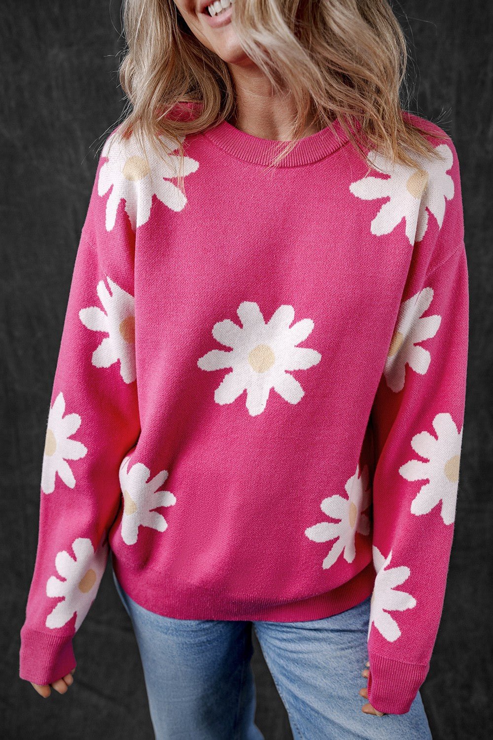 Daisy Round Neck Dropped Shoulder Sweater - Loulou Boutique