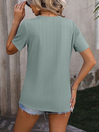 Decorative Button Round Neck Short Sleeve Blouse - Loulou Boutique